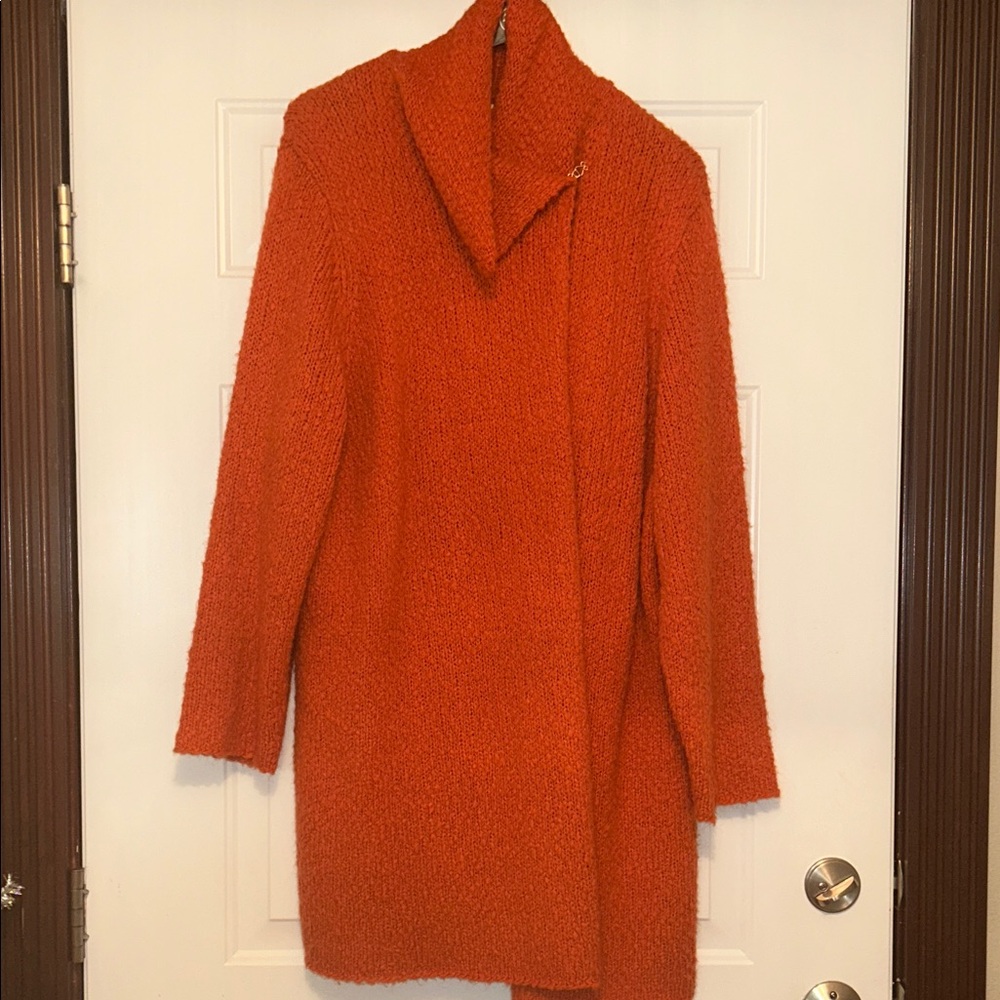 Laura Ashley Women Cardigan Sweater 3X Orange Open Front Chunky Boucle Knit